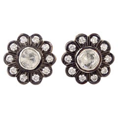 Antique Style Diamond Gold Daisy Stud Earrings