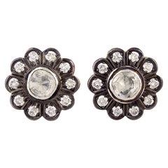 Antique Style Diamond Gold Daisy Stud Earrings