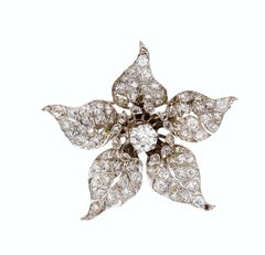 Antique-Style Diamond Petal Brooch 6.75 ctw, Silver-Topped Gold Rhodium Plated