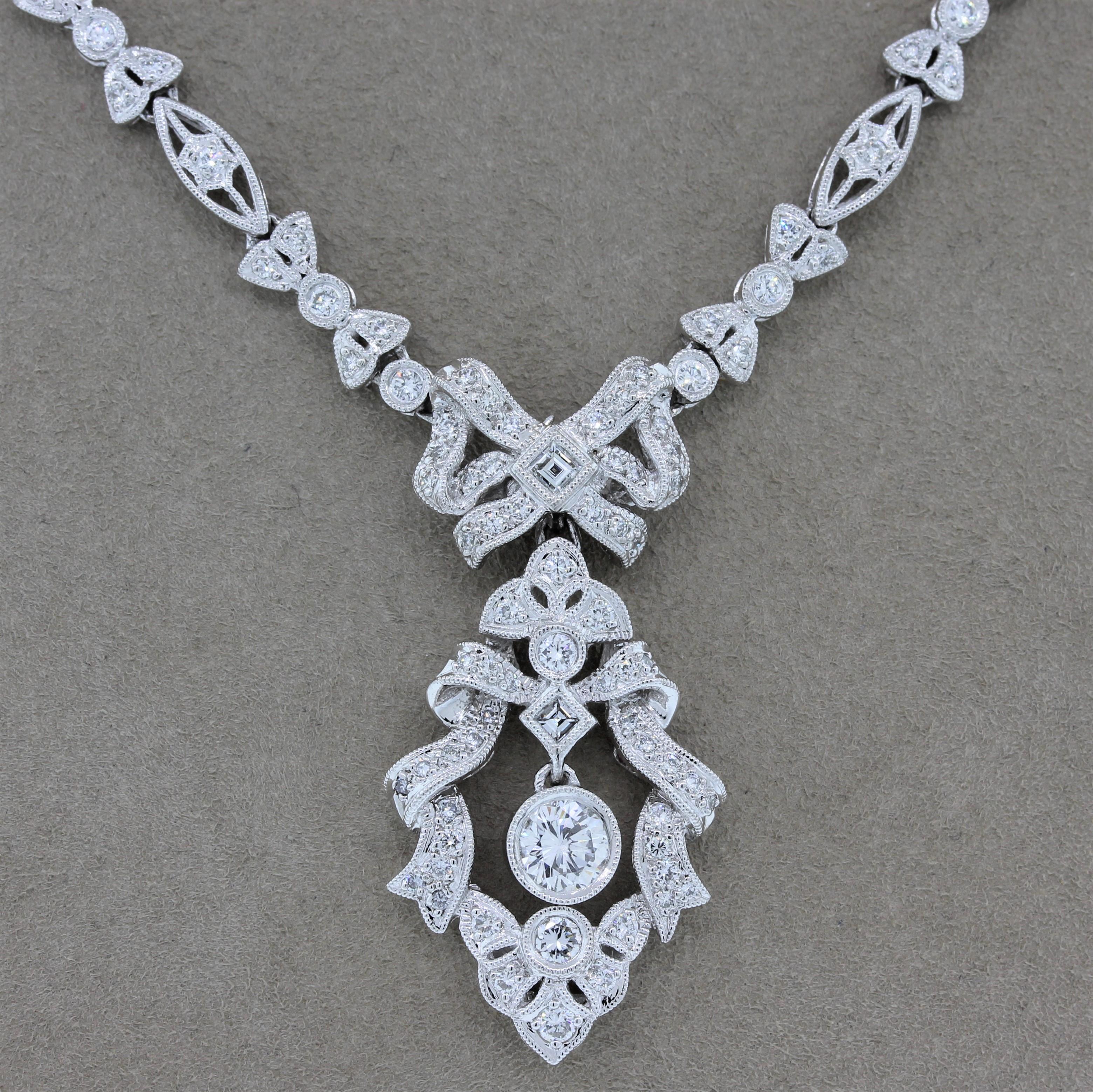 Collier filigrane en platine et diamants de style ancien en vente 1