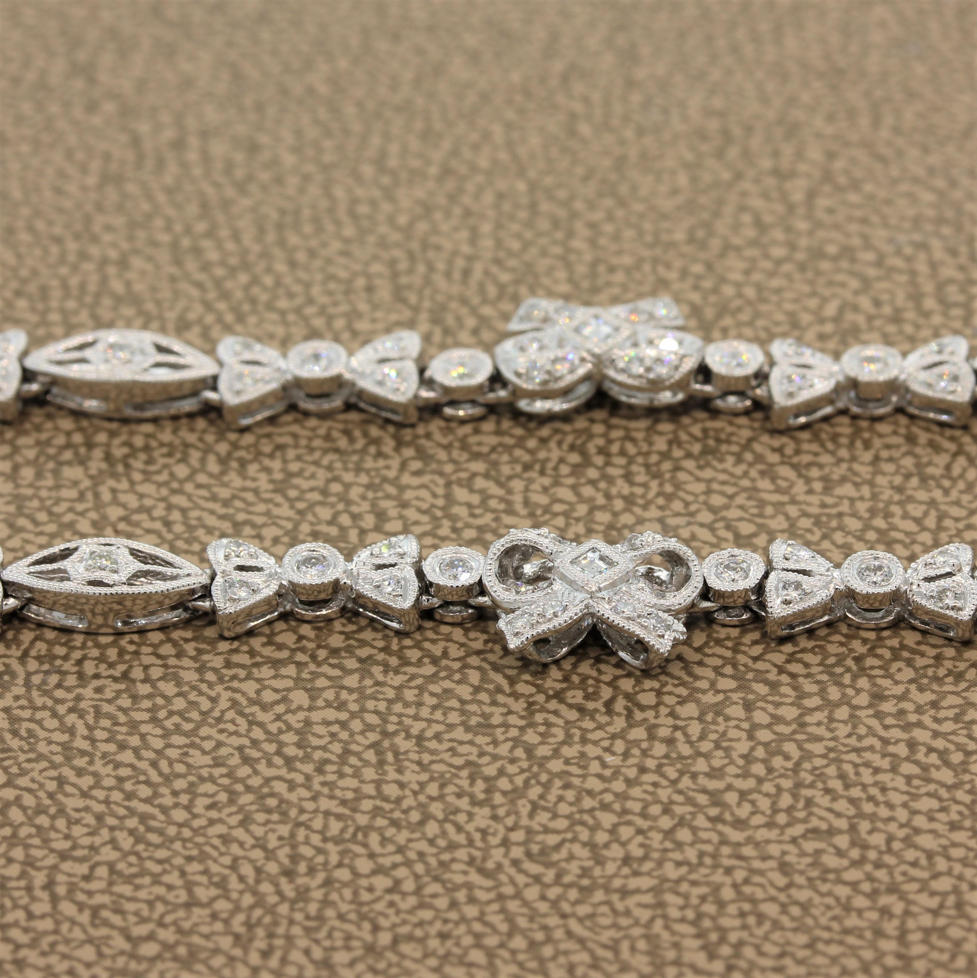Women's Antique Style Diamond Platinum Filigree Necklace For Sale