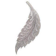 Antique-Style Diamond Platinum Foliage Leaf Brooch Pendant