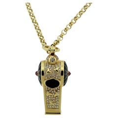 Antique-Style Diamond Ruby Onyx Gold Whistle Pendant