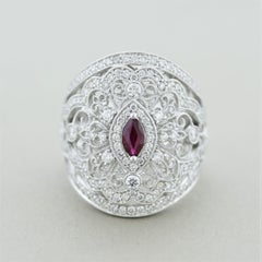Antique Style Diamond Ruby Wide Band Ring