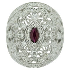 Antique Style Diamond Ruby Wide Band Ring