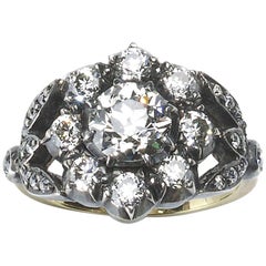 Antique Style Diamond Silver-Upon-Gold Cluster Ring