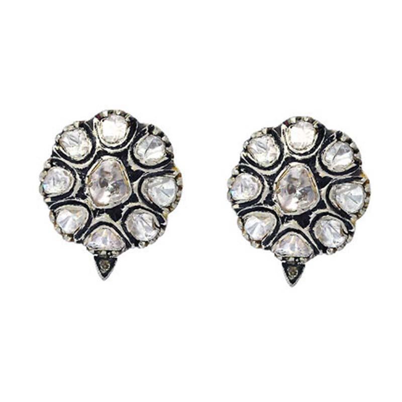 Handcrafted from 14-karat gold & sterling silver, these stud earrings are set with 2.23 carats of natural uncut & rose cut diamonds.

FOLLOW  MEGHNA JEWELS storefront to view the latest collection & exclusive pieces.  Meghna Jewels is proudly rated