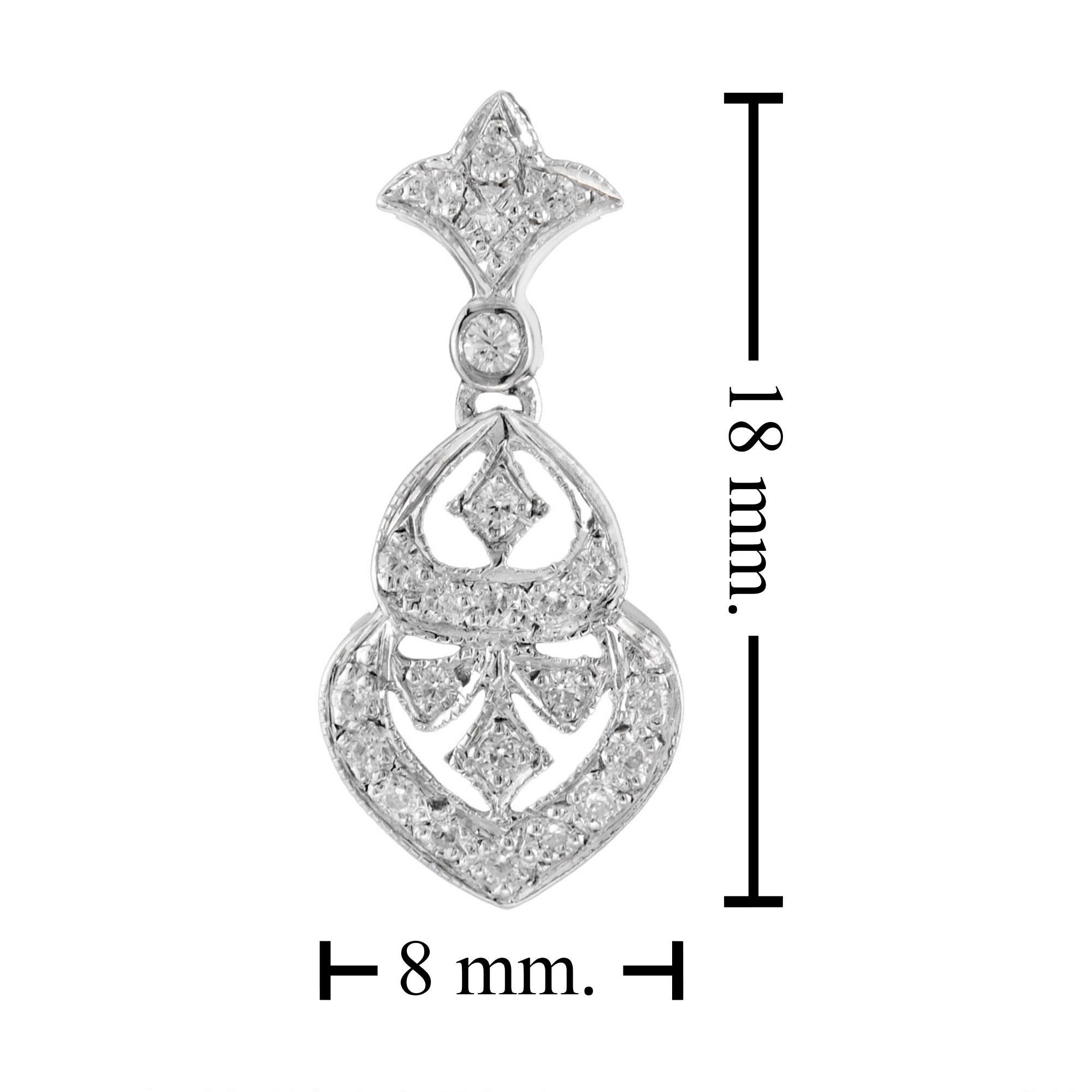 Antique Style Diamond Trefoil Drop 14K White Gold Earrings In New Condition For Sale In Oakton, VA