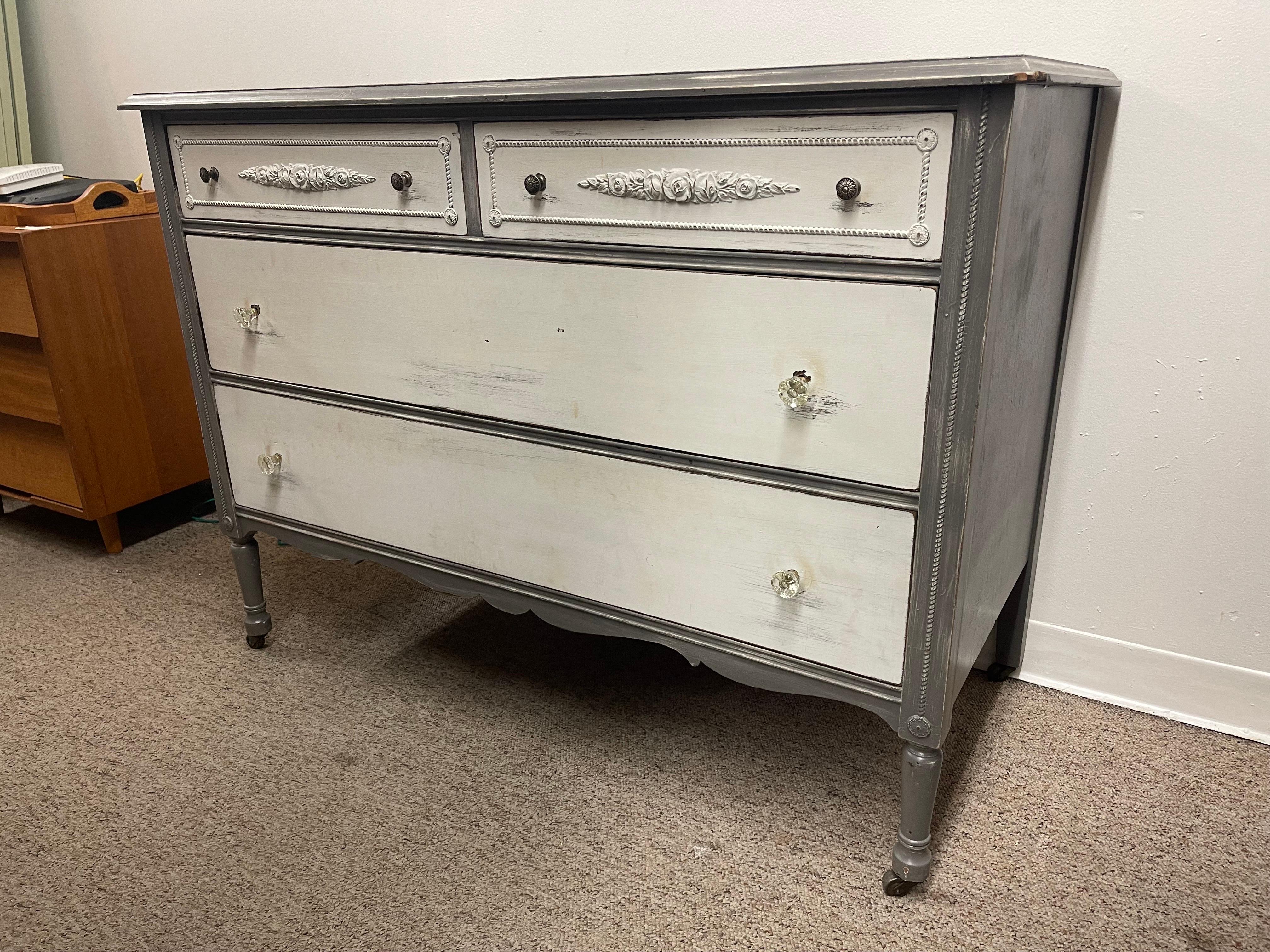 Mid-Century Modern Antique Style Dresser Dovetail Drawers on Casters For Sale