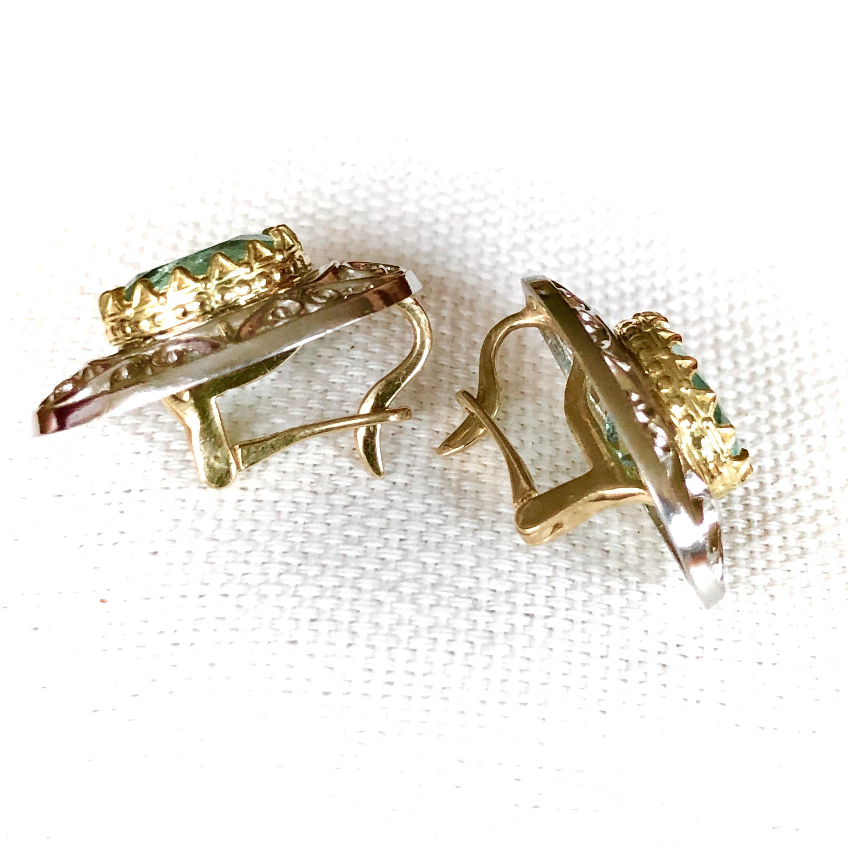 Colombian Natural Emerald Platinum 18 Karat Gold Drop Earrings For Sale 5