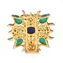 Broche de diamantes zafiro azul esmeralda estilo antiguo