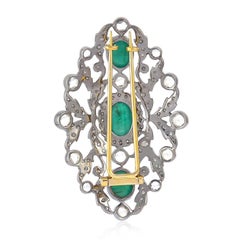 Antique Style Emerald Diamond Brooch