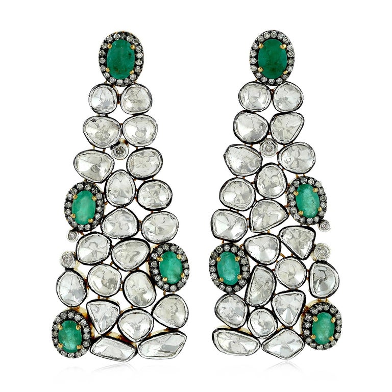 Antique Style Emerald Diamond Earrings For Sale at 1stDibs