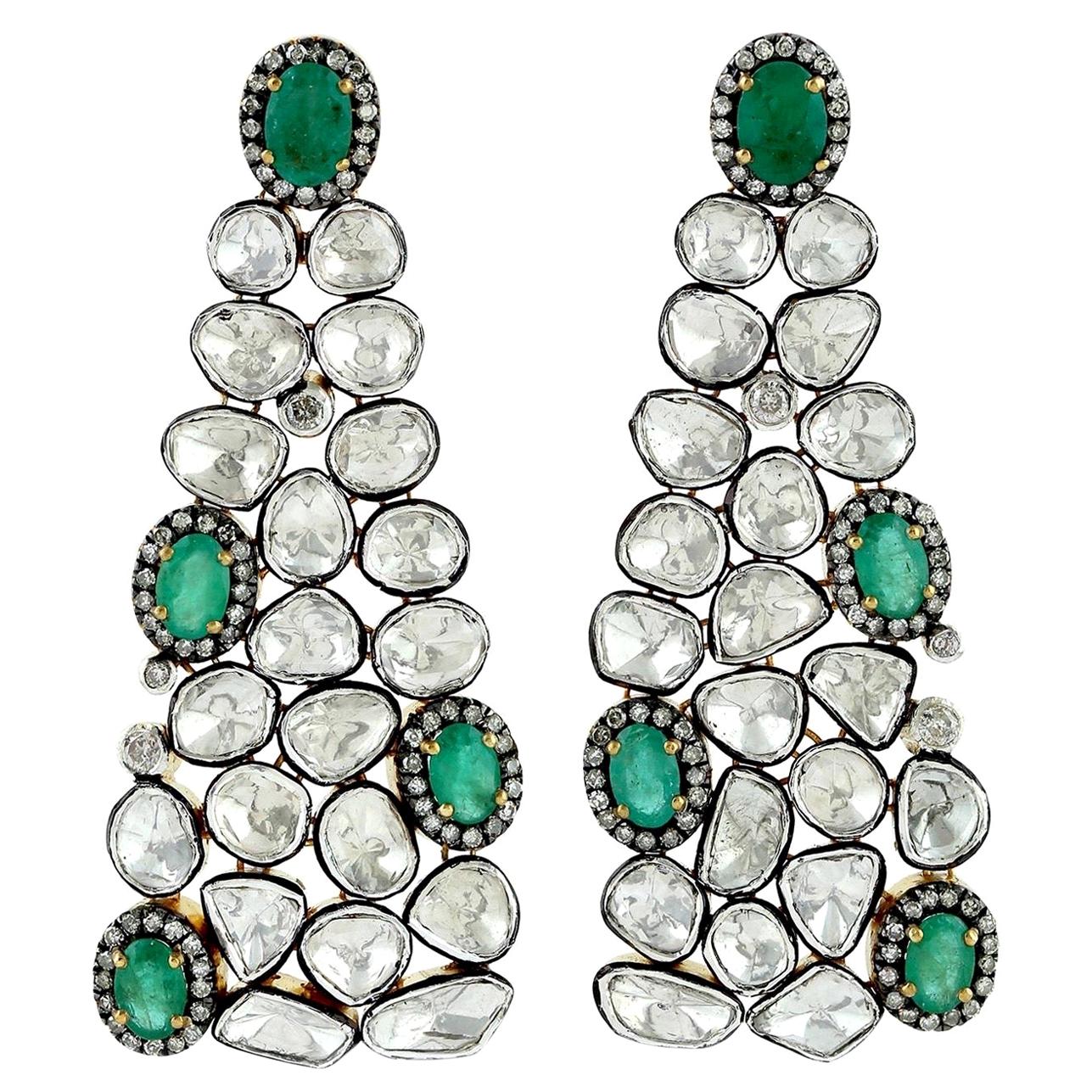 Antique Style Emerald Diamond Earrings