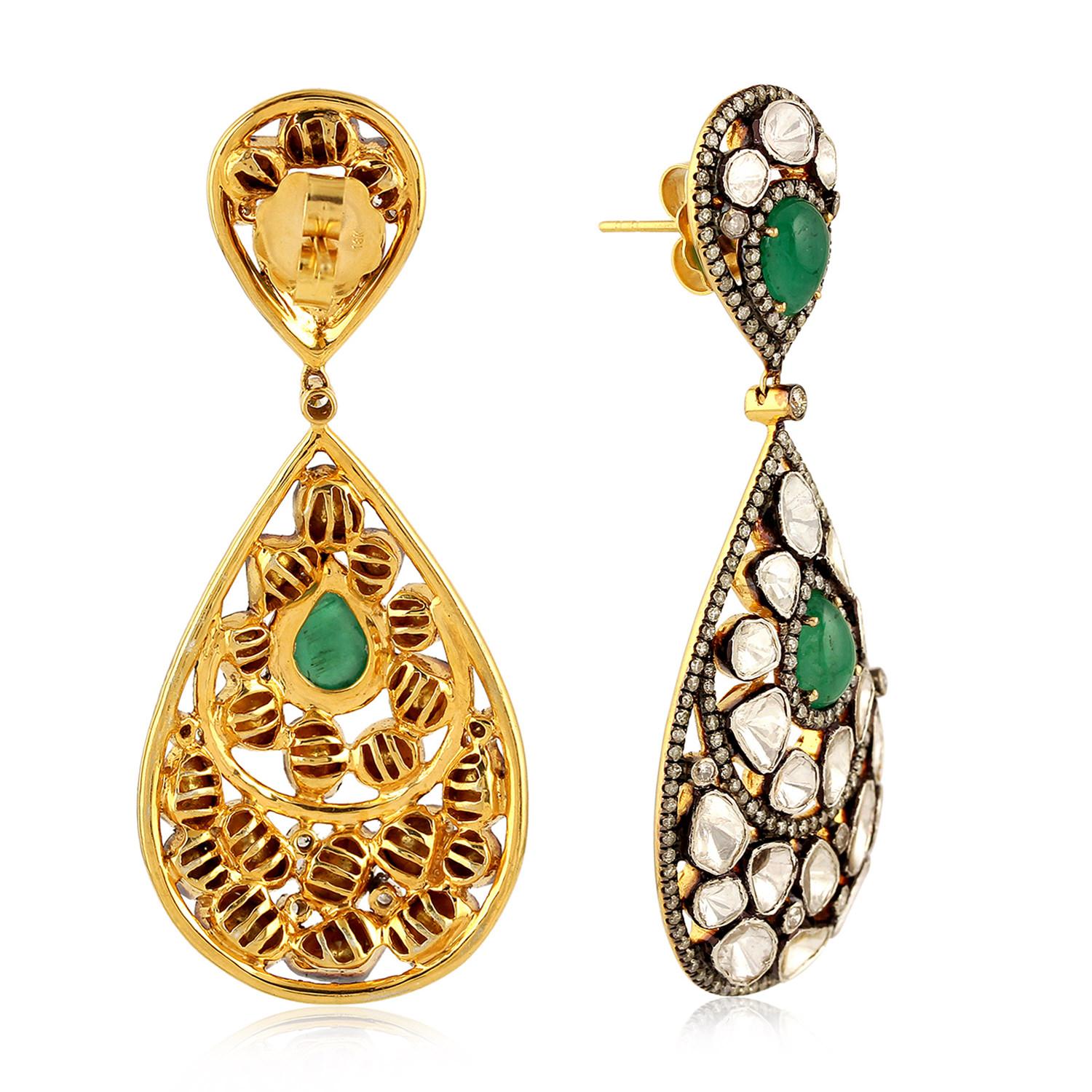 Antike Smaragd-Diamant-Ohrringe im Rosenschliff (Kunsthandwerker*in) im Angebot