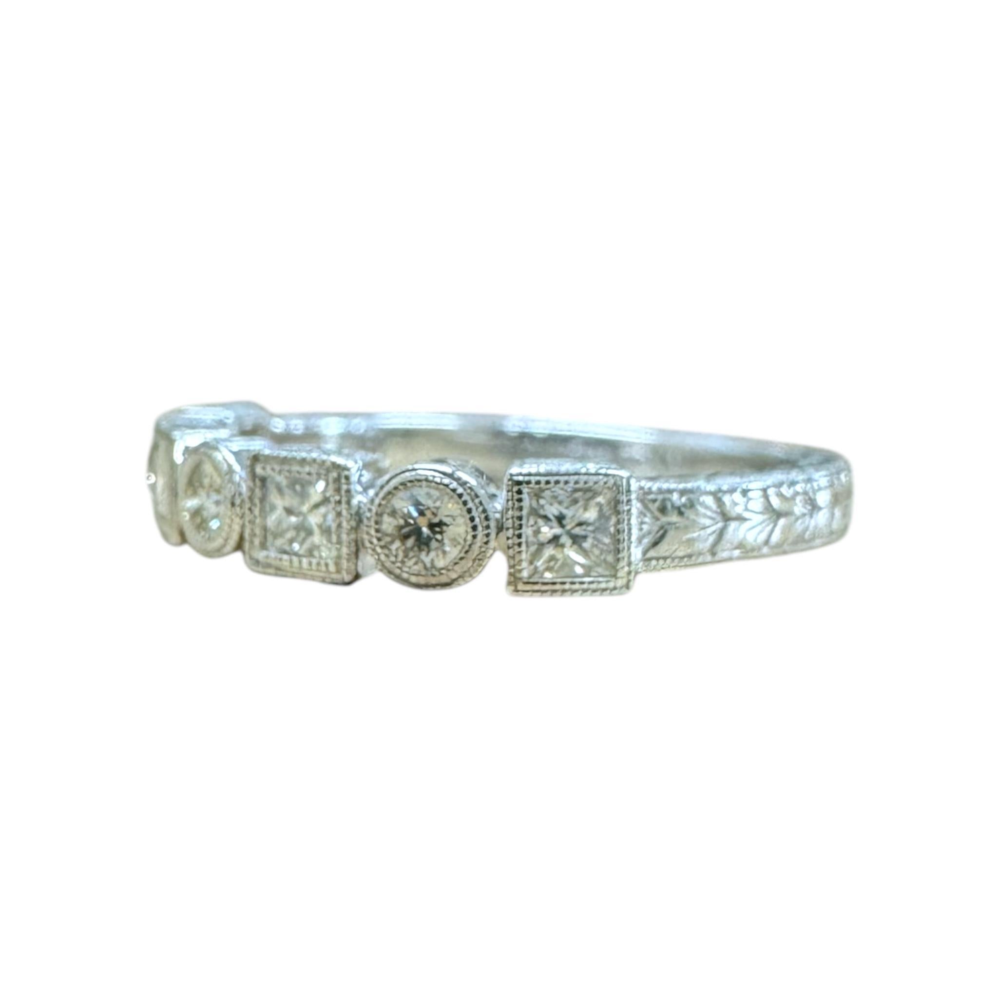 Women's Antique Style Engraved Diamond Wedding Band 14K White Gold For Sale
