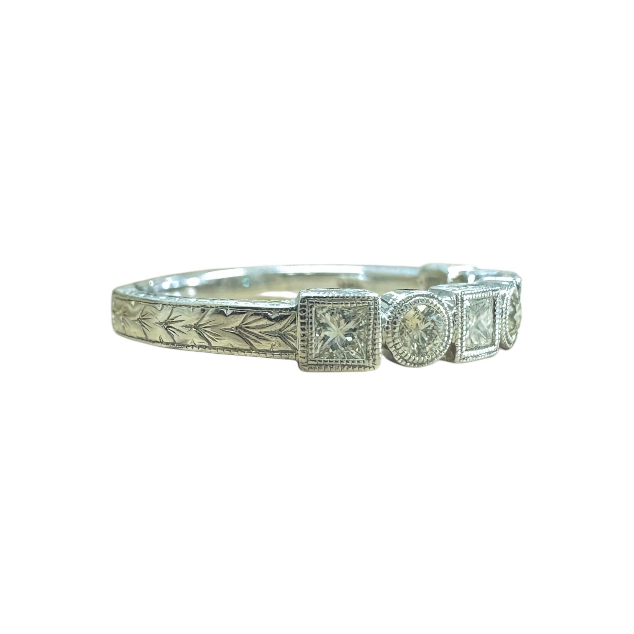 Antique Style Engraved Diamond Wedding Band 14K White Gold For Sale 2