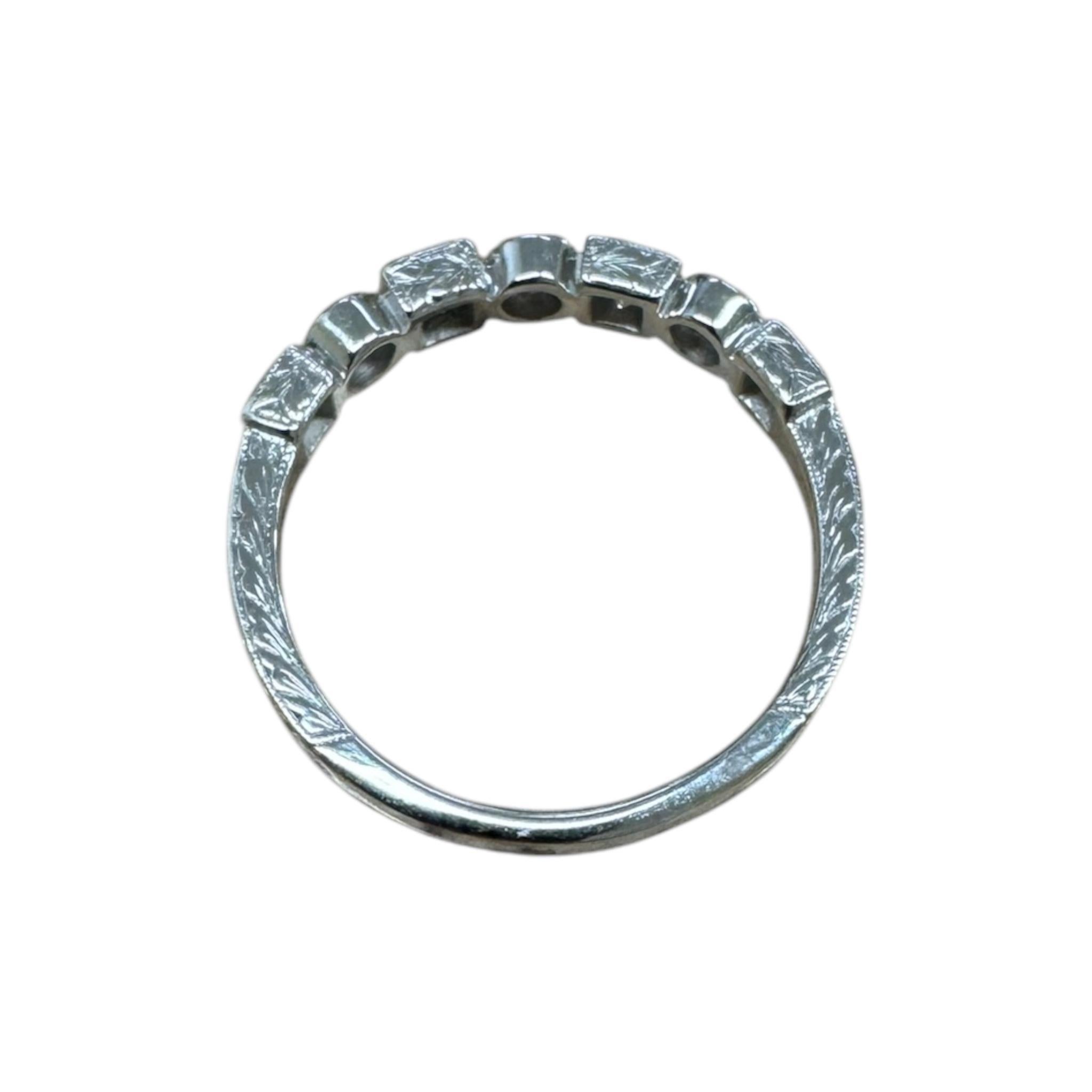 Antique Style Engraved Diamond Wedding Band 14K White Gold For Sale 3
