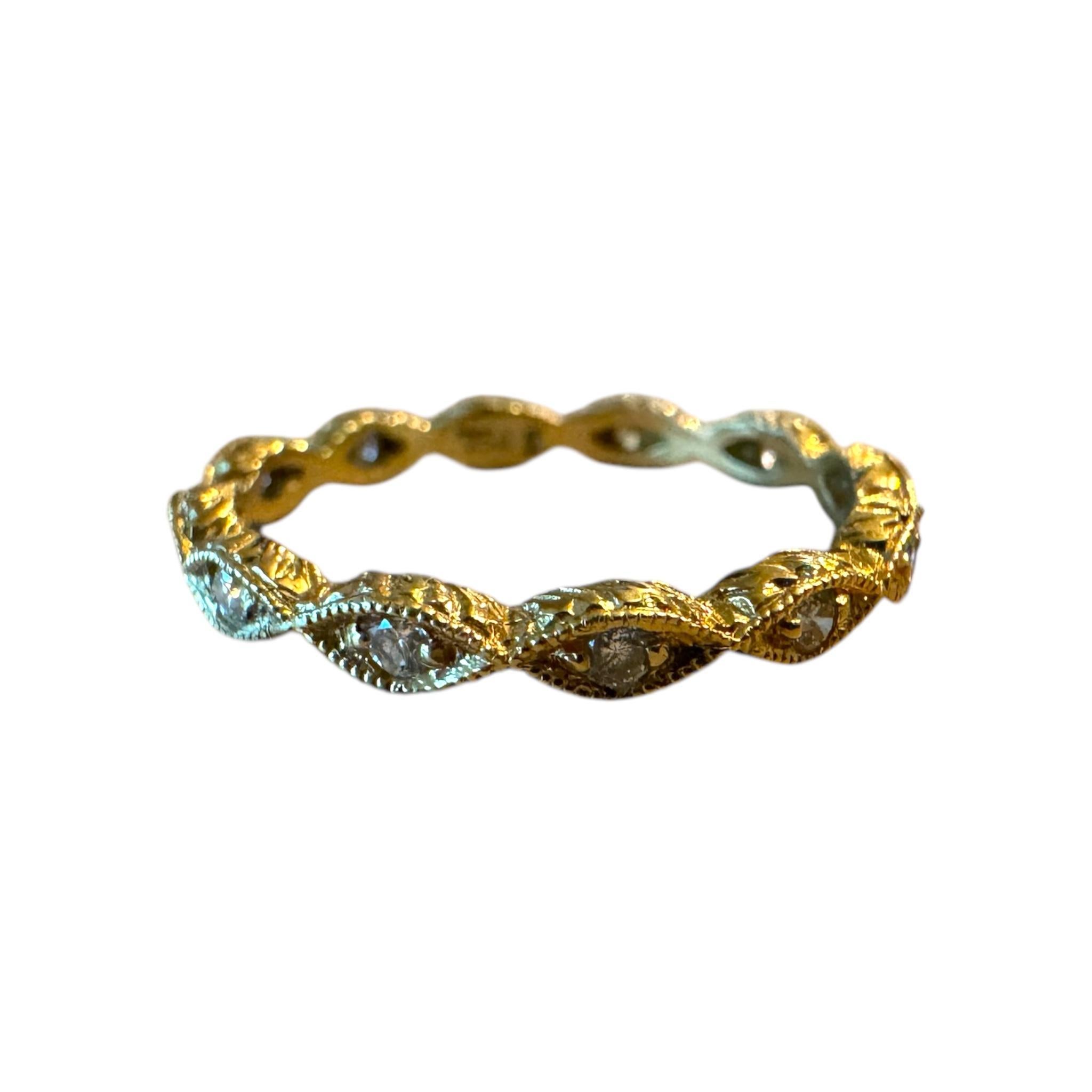 De las mujeres Alianza de Diamante Eternidad Grabada Estilo Antiguo Oro Amarillo 14K en venta
