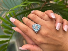 Antique Style Faceted Trillion Natural Topaz & Sapphire Cocktail Silver Ring