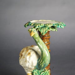 Antique Style Figural Majolica Pottery Crumpet Stand with Emu & Palm Tree, 20thC