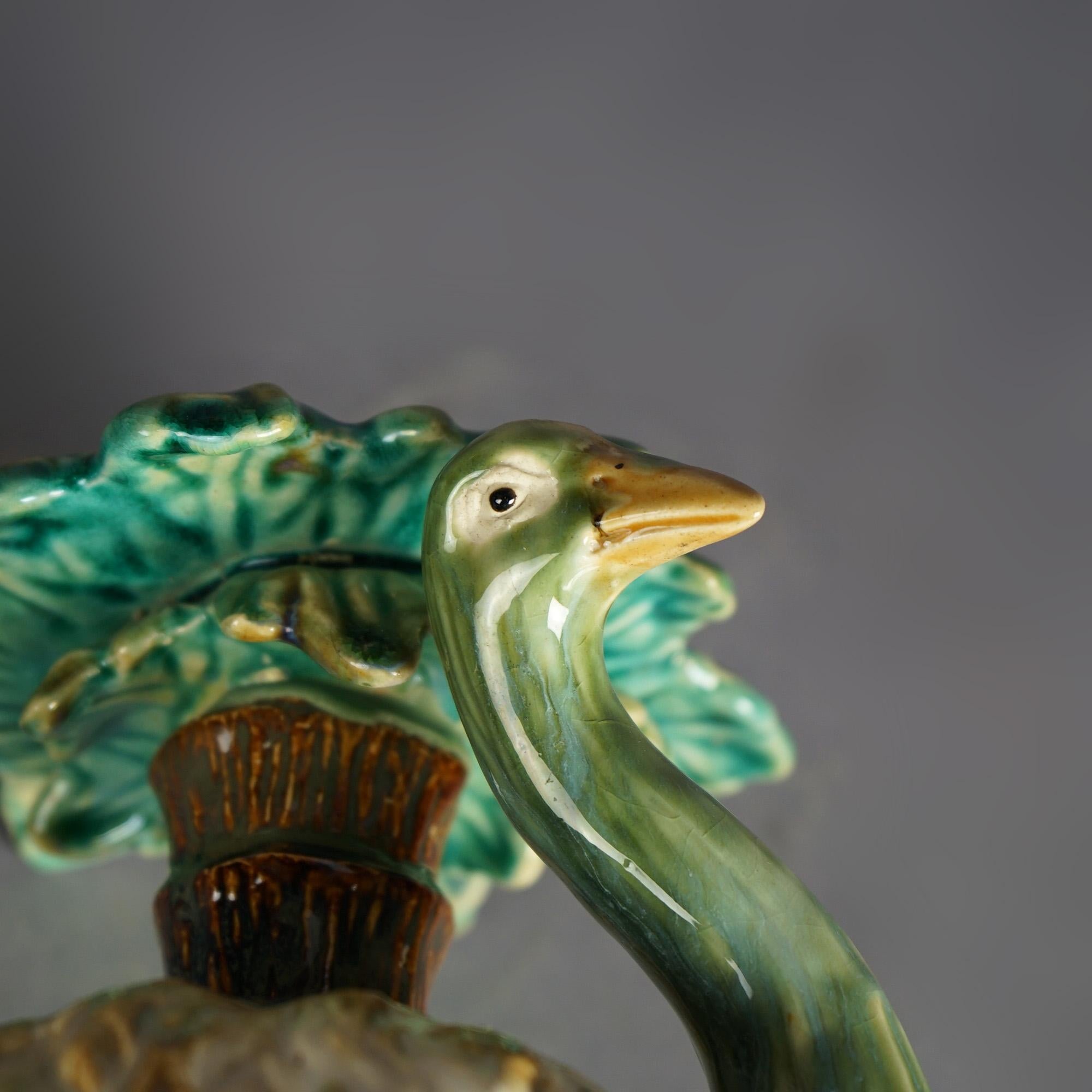 Antique Style Figural Majolica Pottery Crumpet Stand with Emu & Palm Tree, 20thC For Sale 4