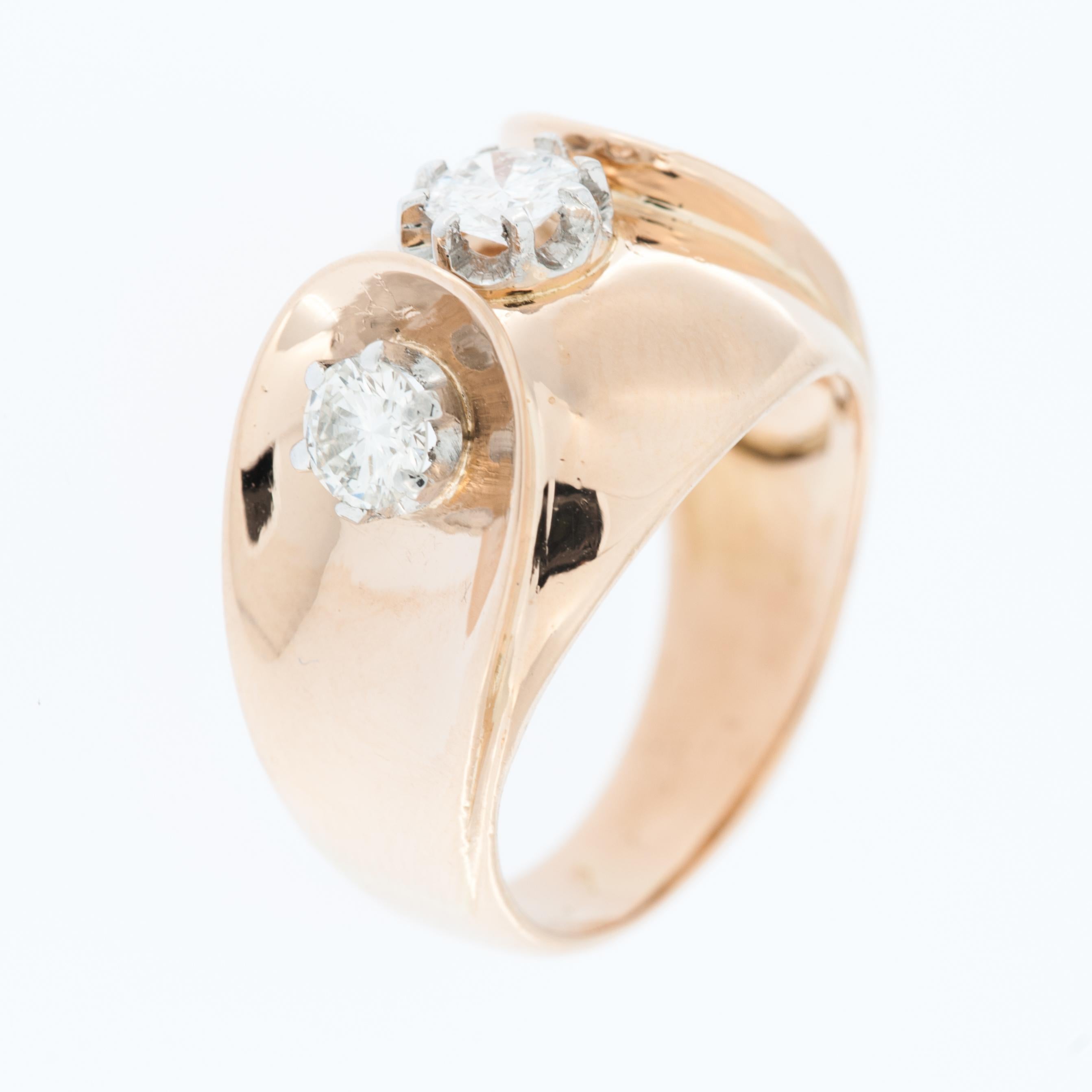 Art Deco Antique Style French Rose Gold Ring with Diamonds For Sale