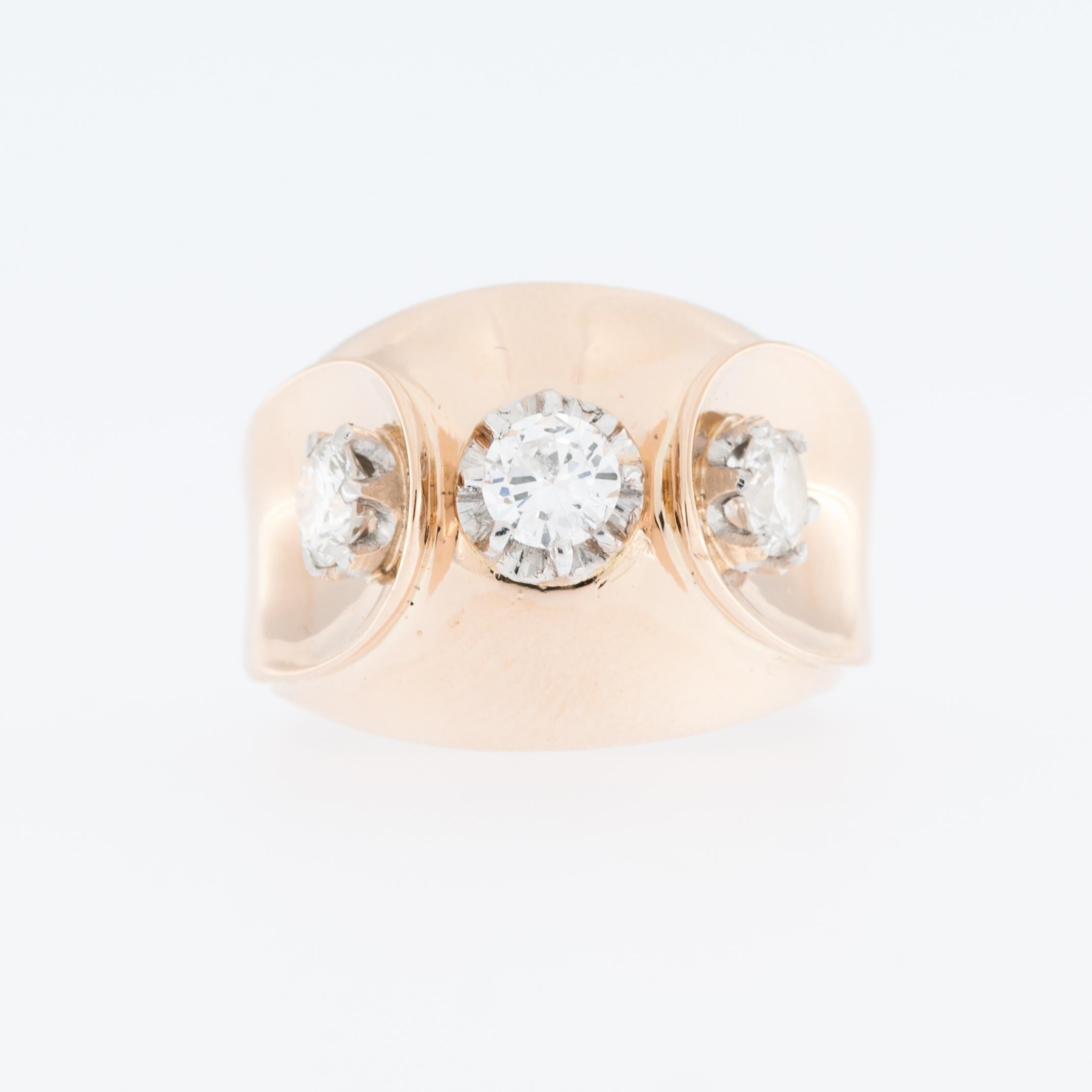 Taglio brillante Anello in oro rosa francese in stile antico con diamanti in vendita