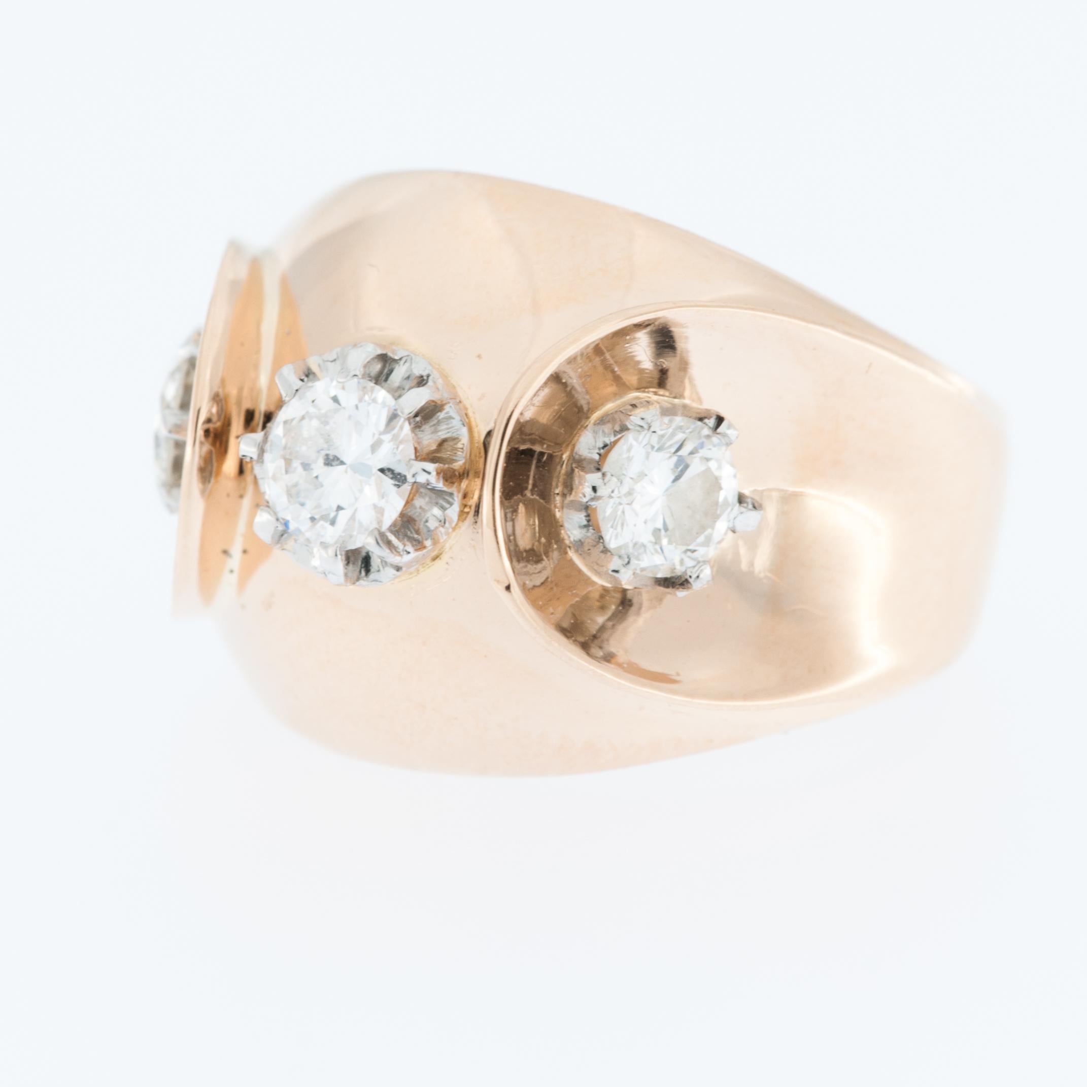 Antique Style French Rose Gold Ring with Diamonds In Good Condition For Sale In Esch-Sur-Alzette, LU