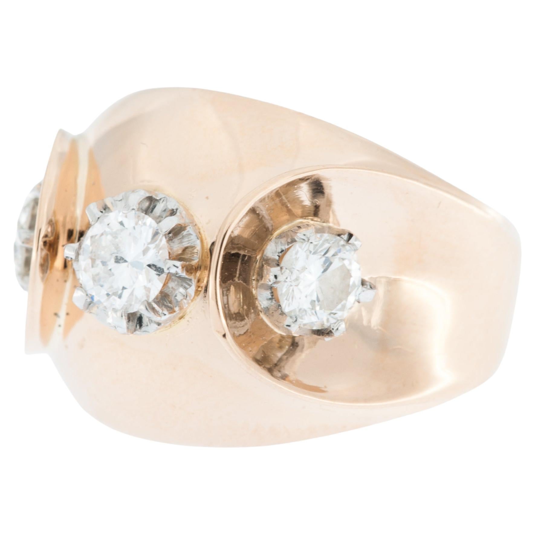 Bague française d'antiquités en or rose avec diamants
