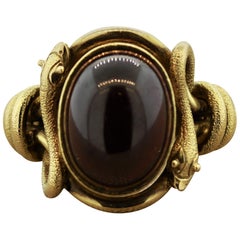 Antique Style Garnet Gold Snake Cocktail Ring