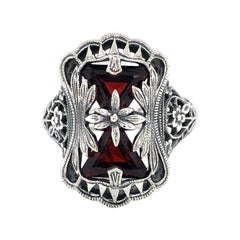 Antique Style Garnet Sterling Silver Ring