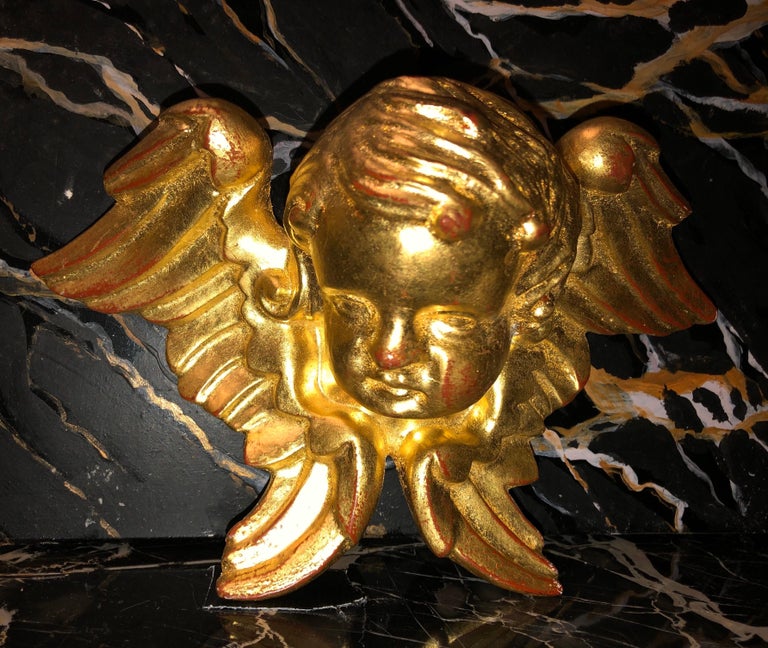Antique Style Giltwood Pair of Small Sculpted Wood Winged Angels For ...