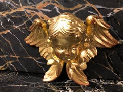 Antique Style Giltwood Pair of Small Sculpted Wood Winged Angels