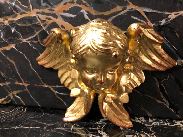 Antique Style Giltwood Pair of Small Sculpted Wood Winged Angels For ...