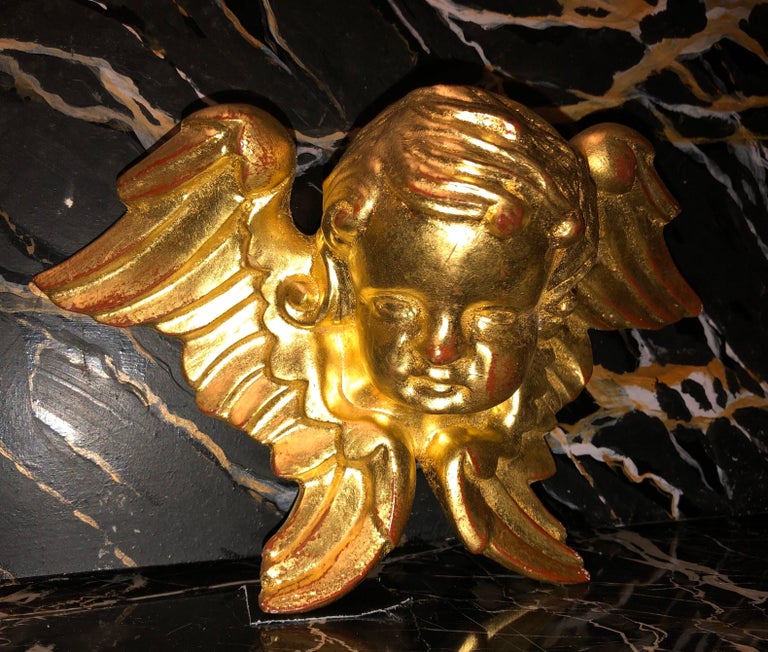 Antique Style Giltwood Pair of Small Sculpted Wood Winged Angels For ...