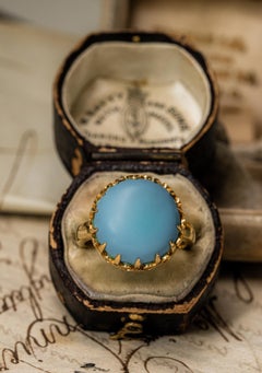 Antique Style Gold Turquoise Cabochon Ring, Large Unisex Solid 10k Gold Ring