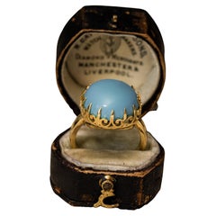 Antique Style Gold Turquoise Cabochon Ring, Large Unisex Solid 10k Gold Ring