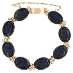 Antique Style Helmeted Warriors Intaglios 14 Karat Yellow Gold Bracelet