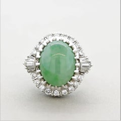 Antique-Style Jadeite Jade Diamond Platinum Cocktail Ring, GIA Certified
