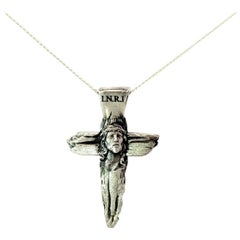 Pendentif catholique ancien Jésus en croix fabriqué en argent sterling 925