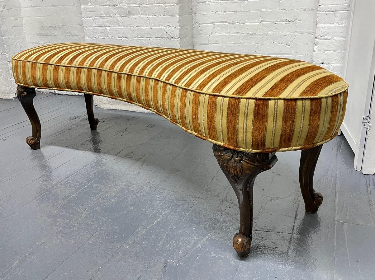Louis XIV Antique Style Kidney Shaped Walnut Bench  For Sale