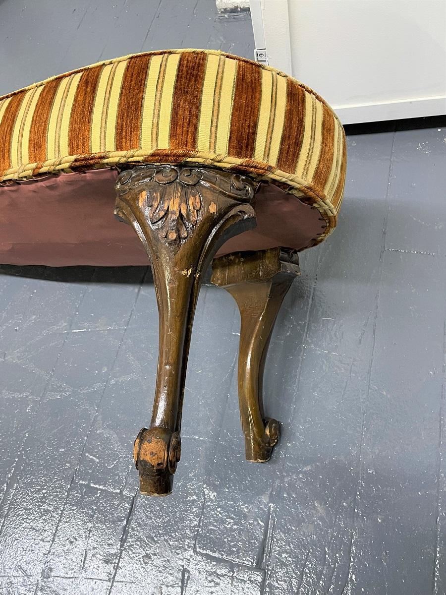 Fabric Antique Style Kidney Shaped Walnut Bench  For Sale