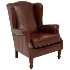 Antique Style Leather Wing Back Armchair