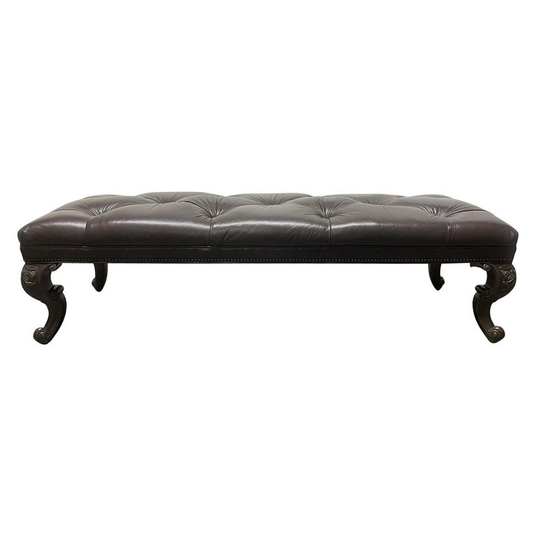 Antique Style Long Leather Tufted Bench, Long Leather Bench