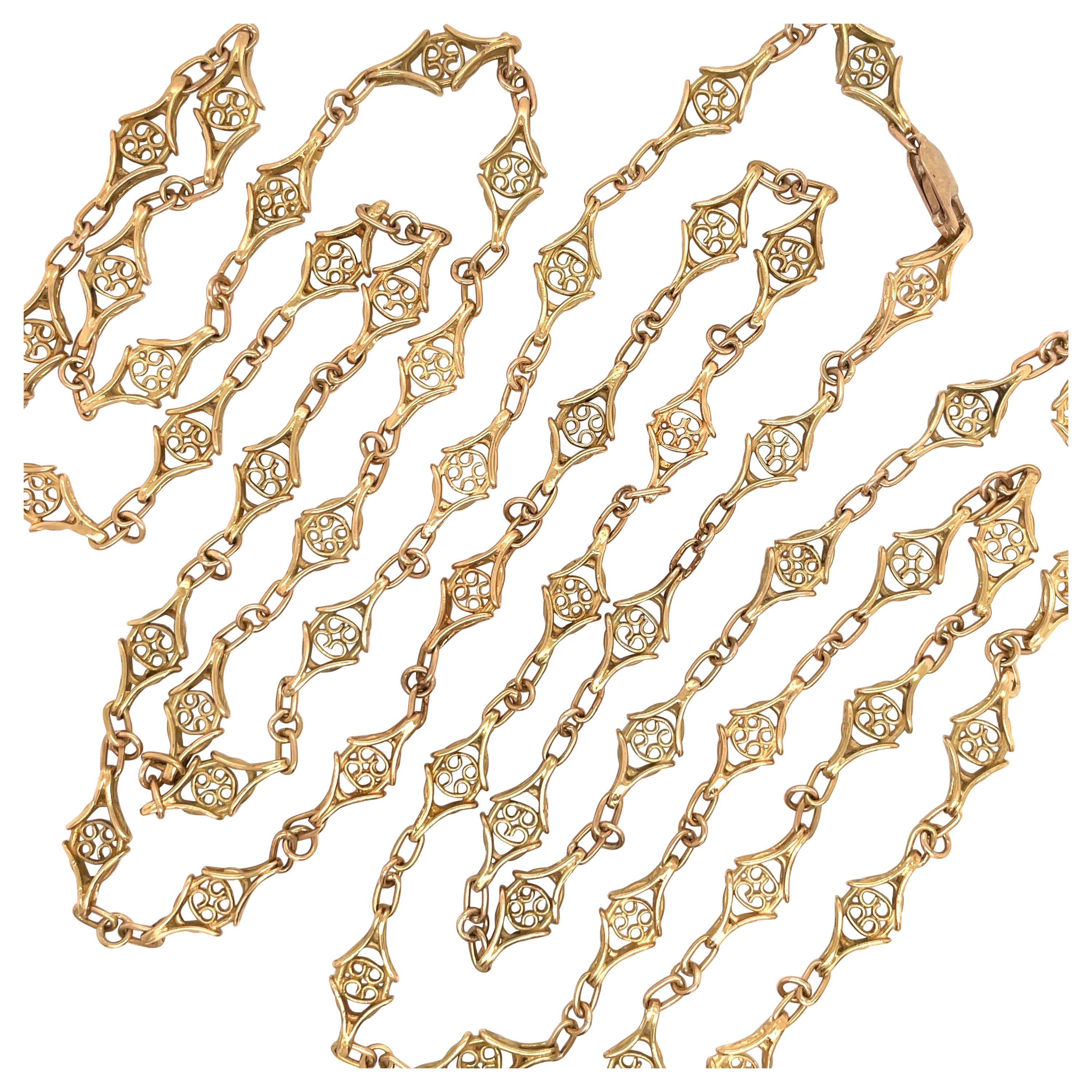 Antike lange Gliederkette im antiken Stil 18 Karat Gelbgold Kette 66 Gramm 57,5"""
