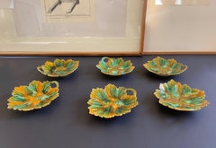 Antique Style Majolica Leaf Dishes, Set of 6 Side Dishes in Warm Autumn Colours