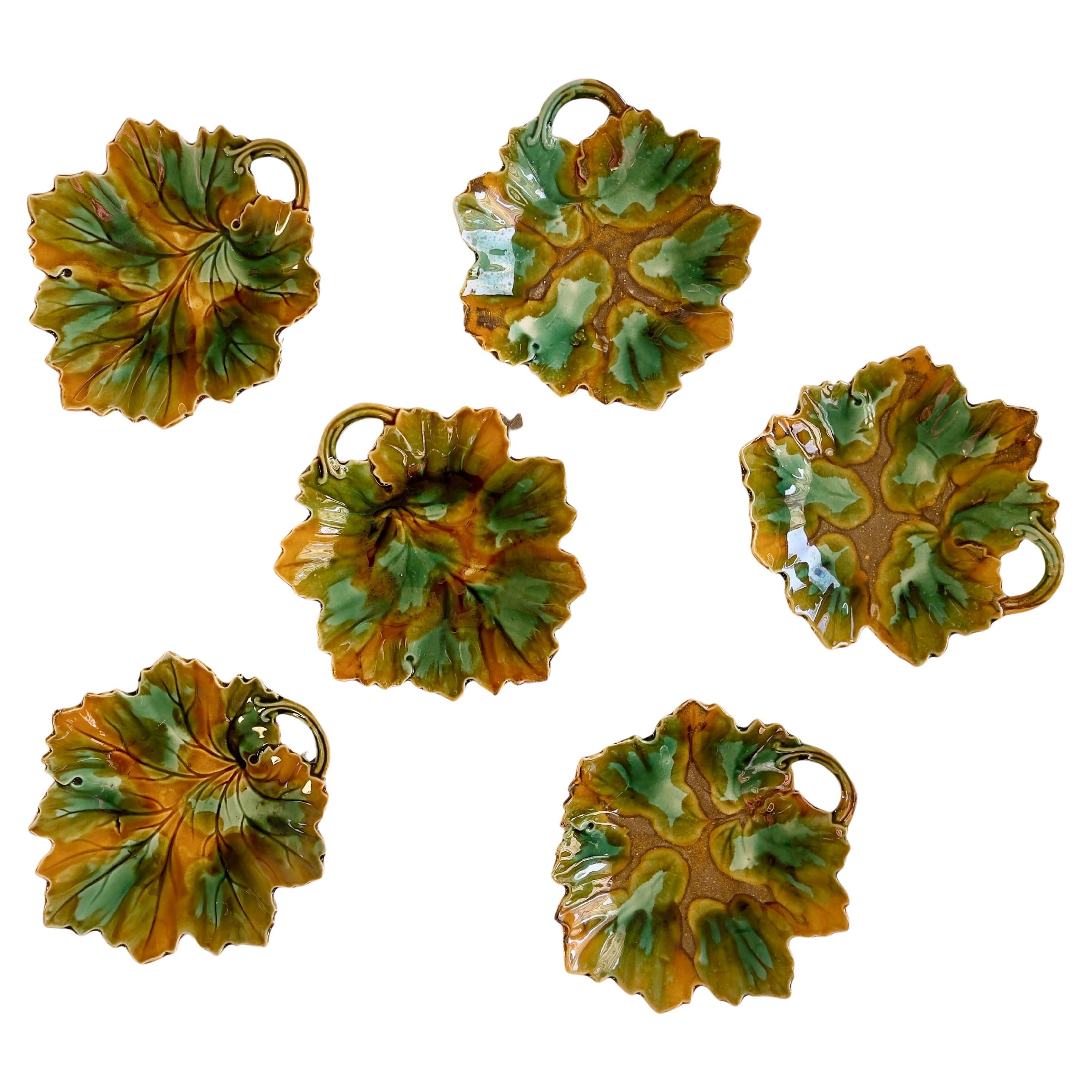 Plats à feuilles en majolique de style ancien, lot de 6 plats d
accompagnement aux couleurs chaudes de l
automne