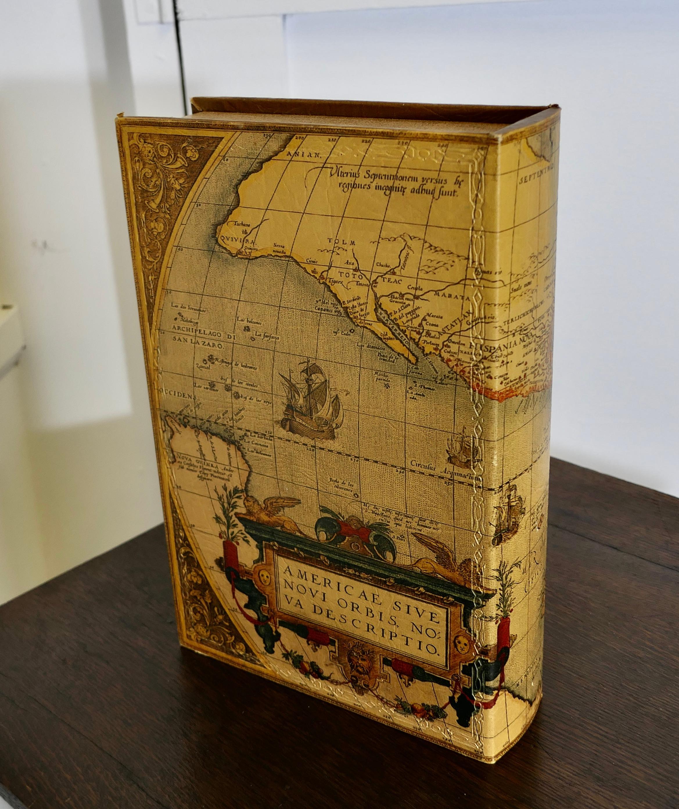 Mid-Century Modern Antique Style Map Covered Secret Safe Book  This is a very attractive piece