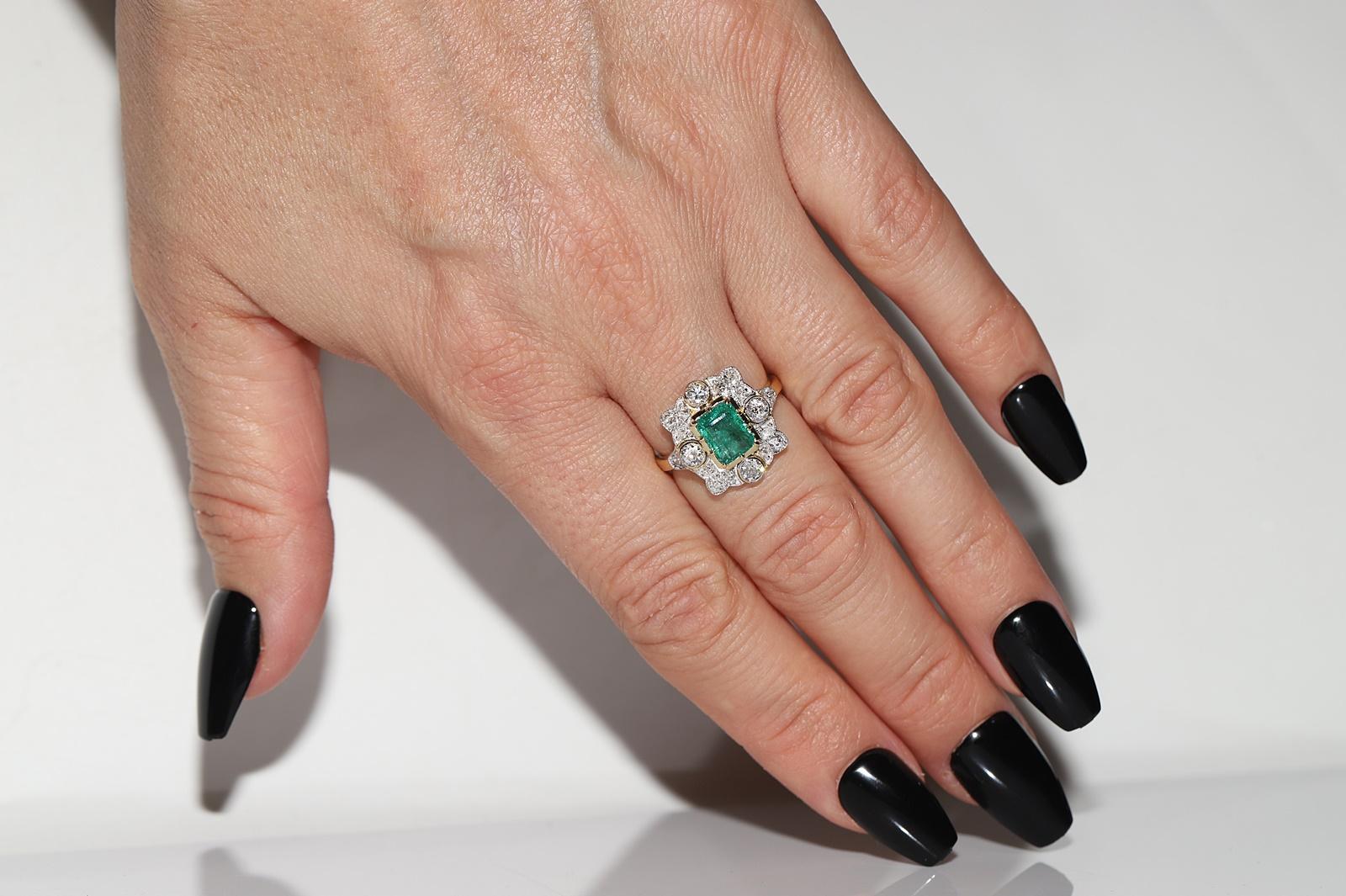 In very good condition.
Total weight is 5.6 grams.
Totally is diamond 0.92 ct.
The diamond is has G-H color and vvs-vs-s1-s2 clarity.
Totally is emerald 1.26 ct.
Ring size is US 6.5 (We offer free resizing)
We can make any size.
Please contact for